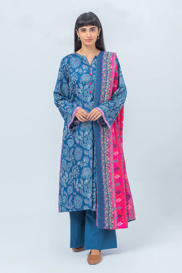 BEECHTREE 3 PIECE - PRINTED COTTON SATIN SUIT WITH PRINTED SHAWL