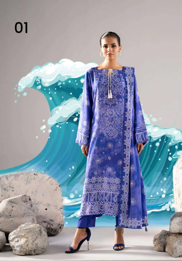 Chunri by Gulljee – 3PC Digital Printed Linen Bana Dora Suit - 01