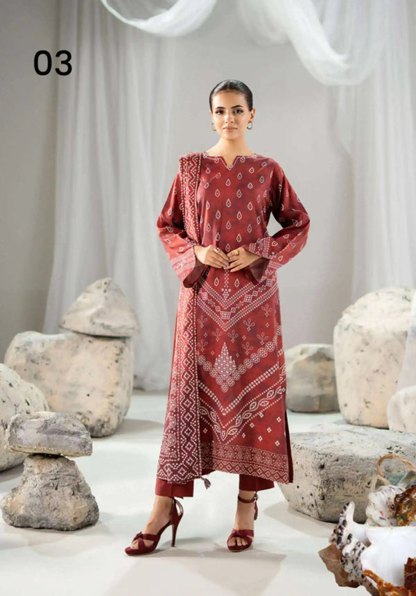 Chunri by Gulljee – 3PC Digital Printed Linen Bana Dora Suit - 03