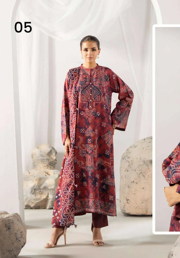 Chunri by Gulljee – 3PC Digital Printed Linen Bana Dora Suit - 05