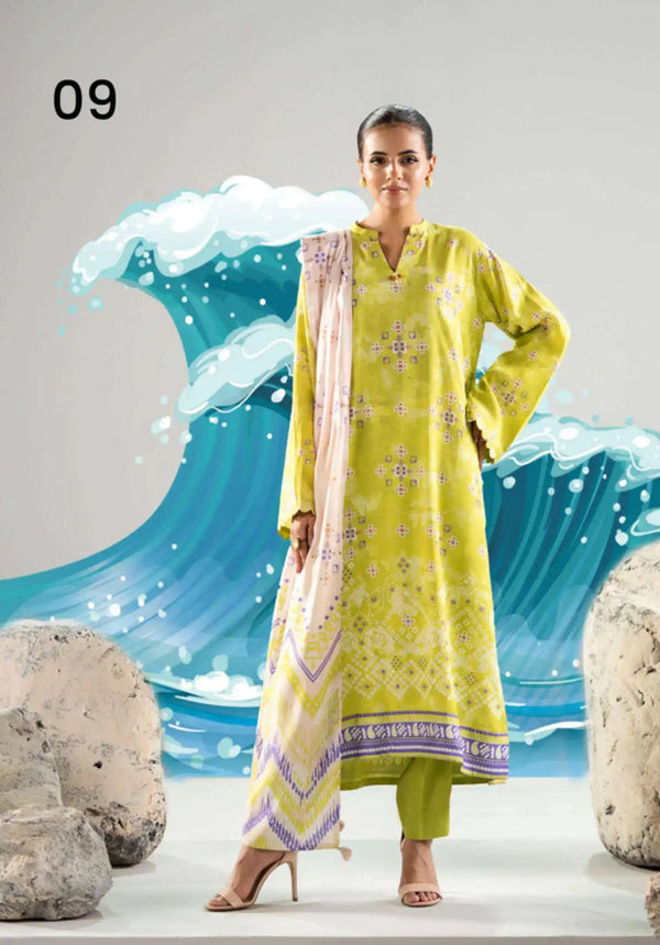 Chunri by Gulljee – 3PC Digital Printed Linen Bana Dora Suit - 09