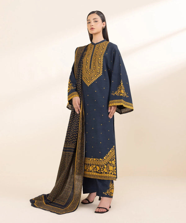 Sapphire 3 Piece - Embroidered Light Khaddar Suit - ESG24V817SOU