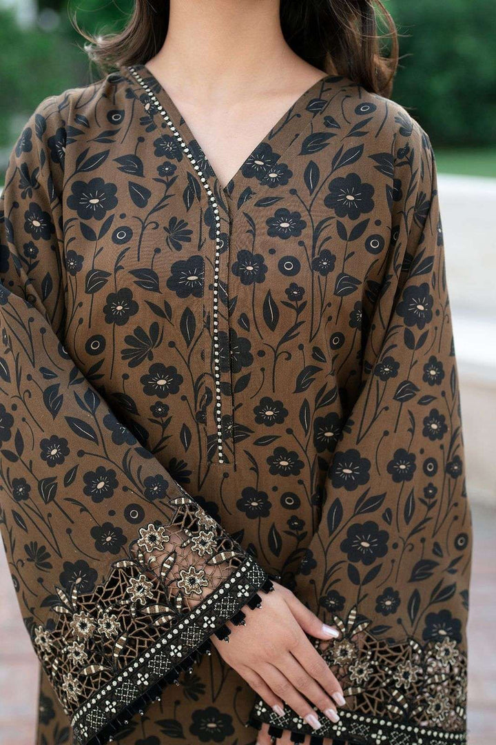 BAROQUE - 3PC Lawn Printed With Silk Dupatta - Brown