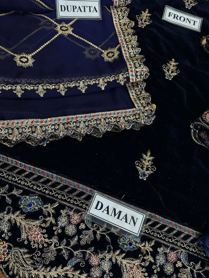 Emaan Adeel Embroidered Velvet Unstitched 3Pc Suit - MK03