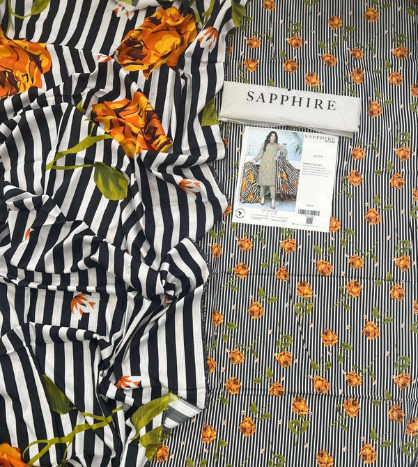Sapphire 3Pc Linen Unstitched - Leyla