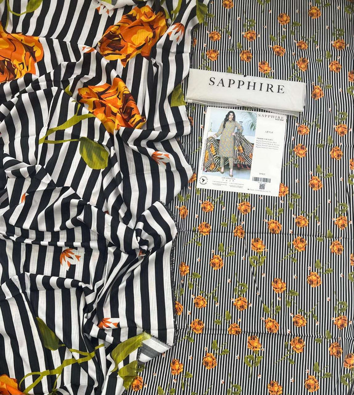 Sapphire 3Pc Linen Unstitched - Leyla