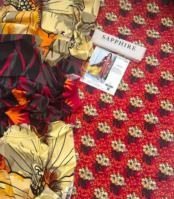 Sapphire 3Pc Linen Unstitched - Erzurum