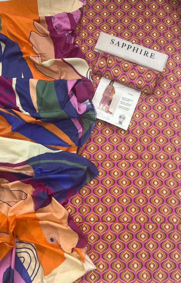 Sapphire 3Pc Linen Unstitched - Antalya