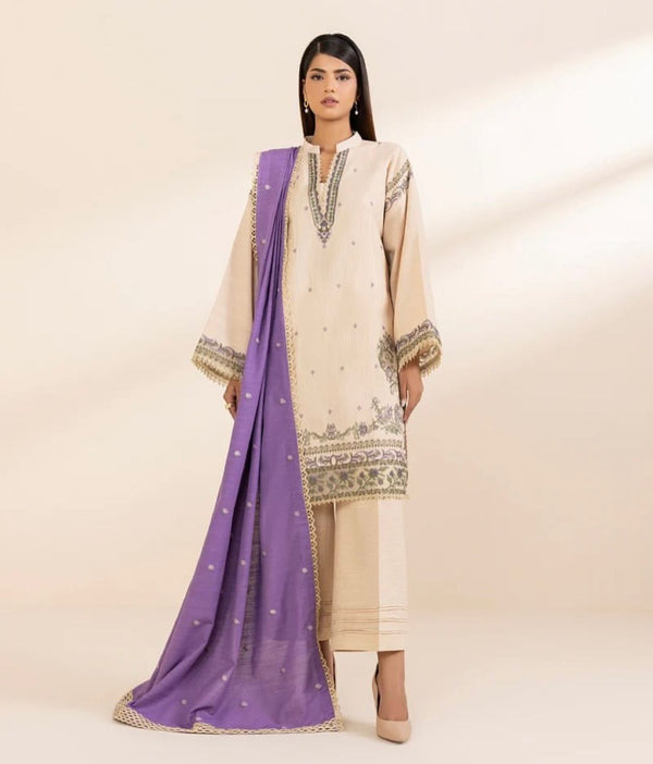 Sapphire 3Pc Embroidered khaddar Suit - U3PEST24V927