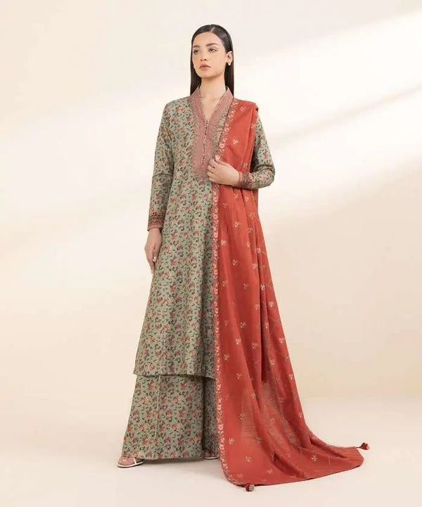 Sapphire 3Pc Embroidered khaddar Suit - U3PESG24V823SOU