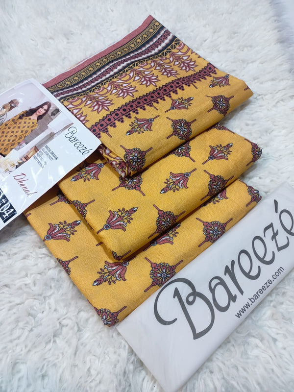 Bareeze 3PC Digital Dhanak – All Over Print - D#04