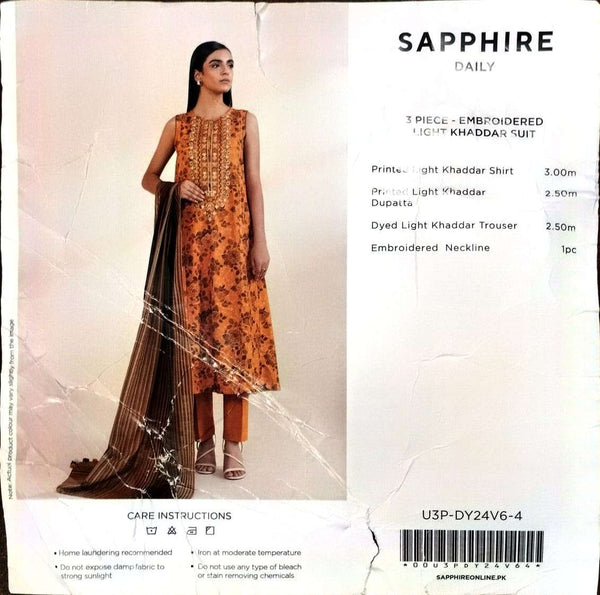 Sapphire 3Pc Embroidered khaddar Suit - U3PDY24V64