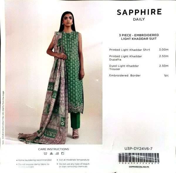 Sapphire 3Pc Embroidered khaddar Suit - U3PDY24V67