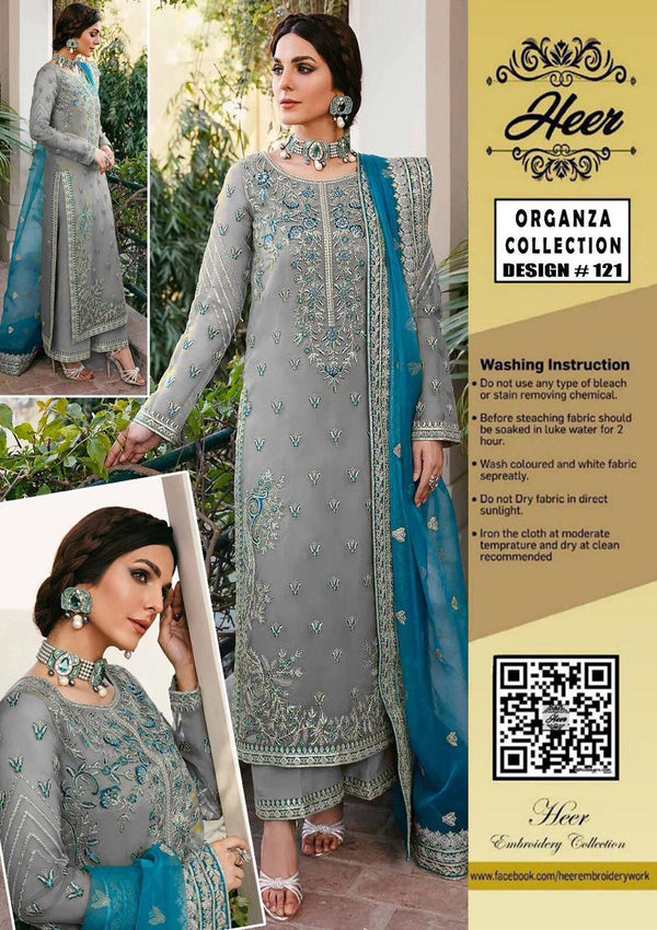 Heer’s Design 121 – Premium Organza & Malai Embroidered Ensemble - RUBAB CLOSET