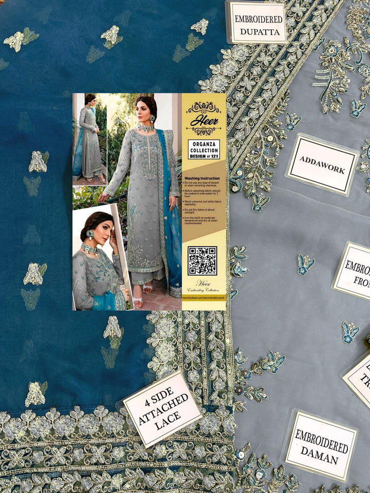 Heer’s Design 121 – Premium Organza & Malai Embroidered Ensemble - RUBAB CLOSET