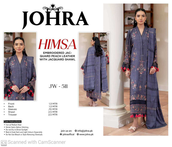 Johra Himsa Embroidered Jacquard Peach Leather with Jacquard Shawl – JW-511