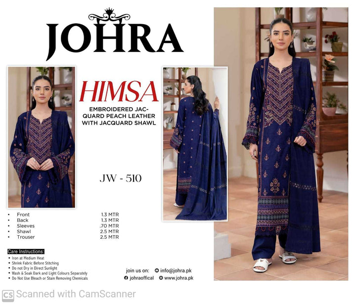 Johra Himsa Embroidered Jacquard Peach Leather with Jacquard Shawl – JW-510