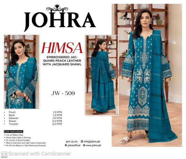 Johra Himsa Embroidered Jacquard Peach Leather with Jacquard Shawl – JW-509