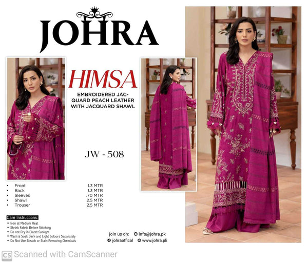 Johra Himsa Embroidered Jacquard Peach Leather with Jacquard Shawl – JW-508