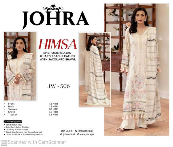 Johra Himsa Embroidered Jacquard Peach Leather with Jacquard Shawl – JW-506