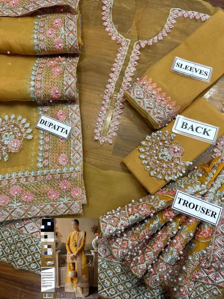 LAAM Organza Embroidered Unstitched Suit with Malai Trouser