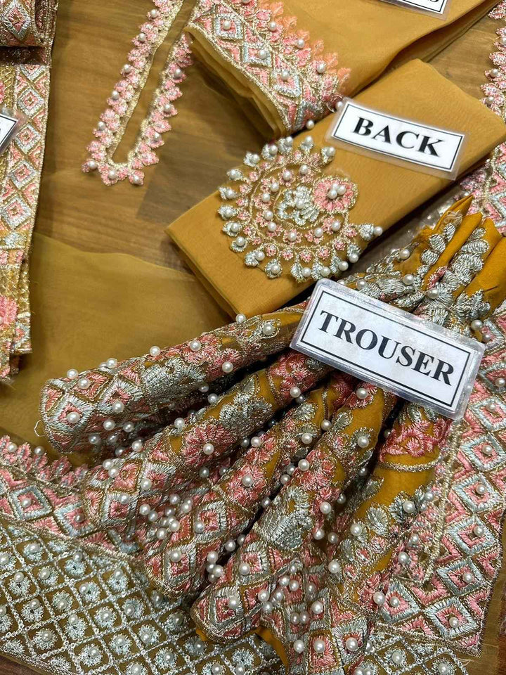 LAAM Organza Embroidered Unstitched Suit with Malai Trouser