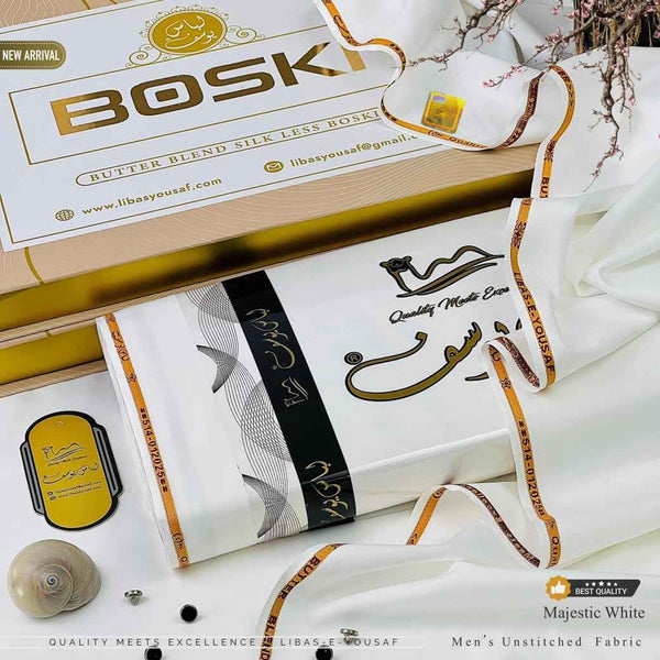 Silk Less Boski Butter Blend Fabric by Libas-e-Yousaf – Majestic White