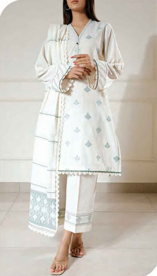 SAYA Unstitched Jacquard Cotton 3 Piece