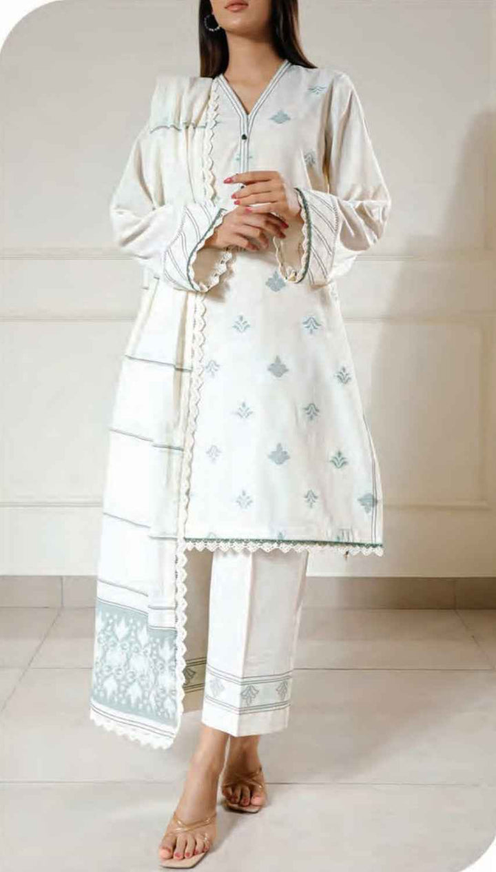 SAYA Unstitched Jacquard Cotton 3 Piece