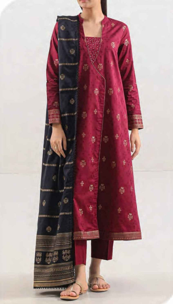 SAYA Unstitched Jacquard Cotton 3 Piece