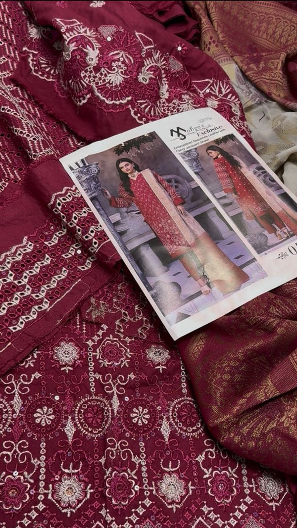 Mahee's By Riaz Arts - Embroidered Peach Leather