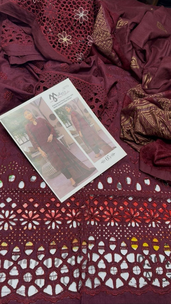 Mahee's By Riaz Arts - Embroidered Peach Leather