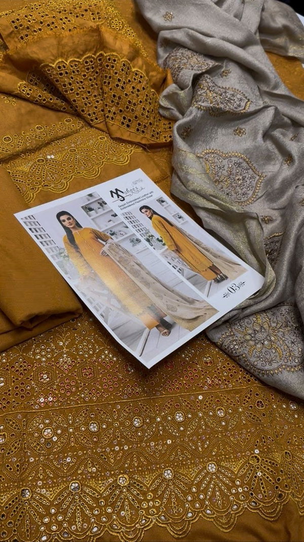 Mahee's By Riaz Arts - Embroidered Peach Leather