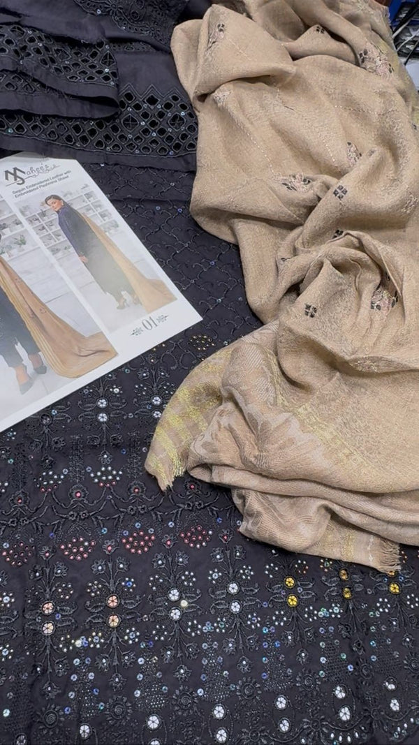 Mahee's By Riaz Arts - Embroidered Peach Leather