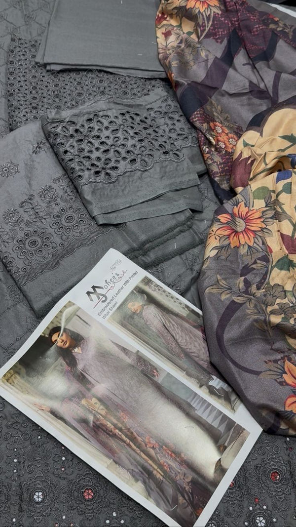 Mahee's By Riaz Arts - Embroidered Peach Leather