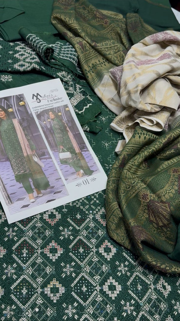 Mahee's By Riaz Arts - Embroidered Peach Leather