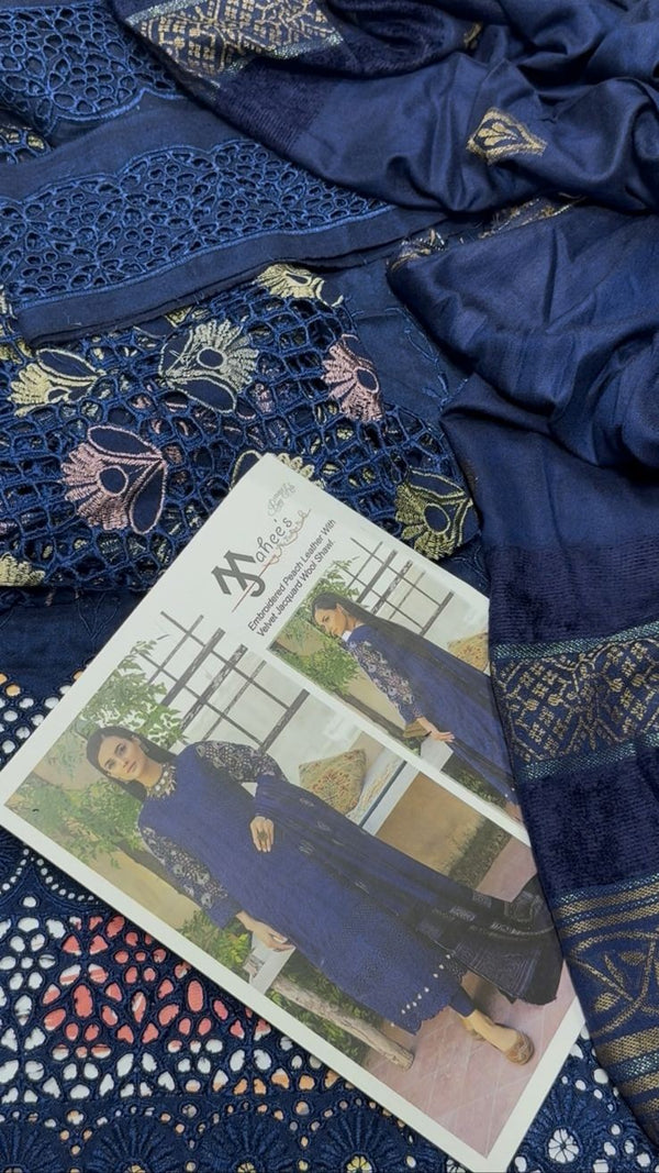 Mahee's By Riaz Arts - Embroidered Peach Leather