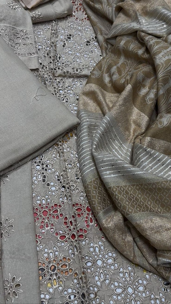 Mahee's By Riaz Arts - Embroidered Peach Leather