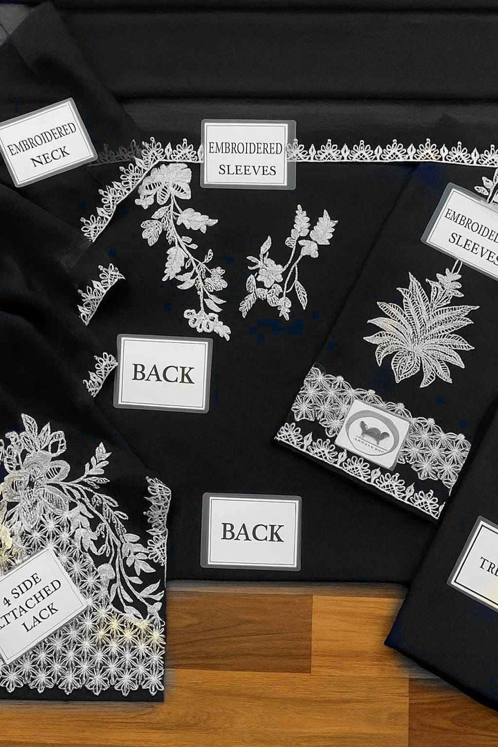 Baroque Embroidered Chiffon 3PC Suit Festive Collection - Black