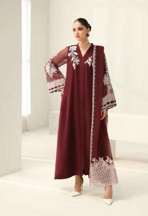 Baroque Embroidered Chiffon 3PC Suit Festive Collection - Red