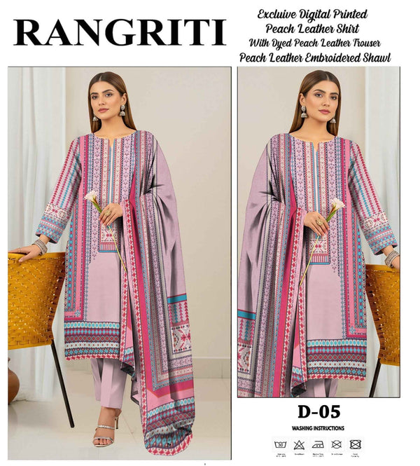 Rangriti - Digital Printed Peach Leather 3PC Suite D-05