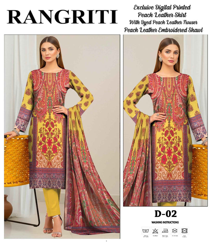 Rangriti - Digital Printed Peach Leather 3PC Suite D-02