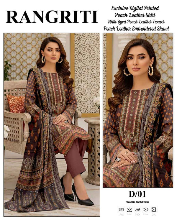 Rangriti - Digital Printed Peach Leather 3PC Suite D-01