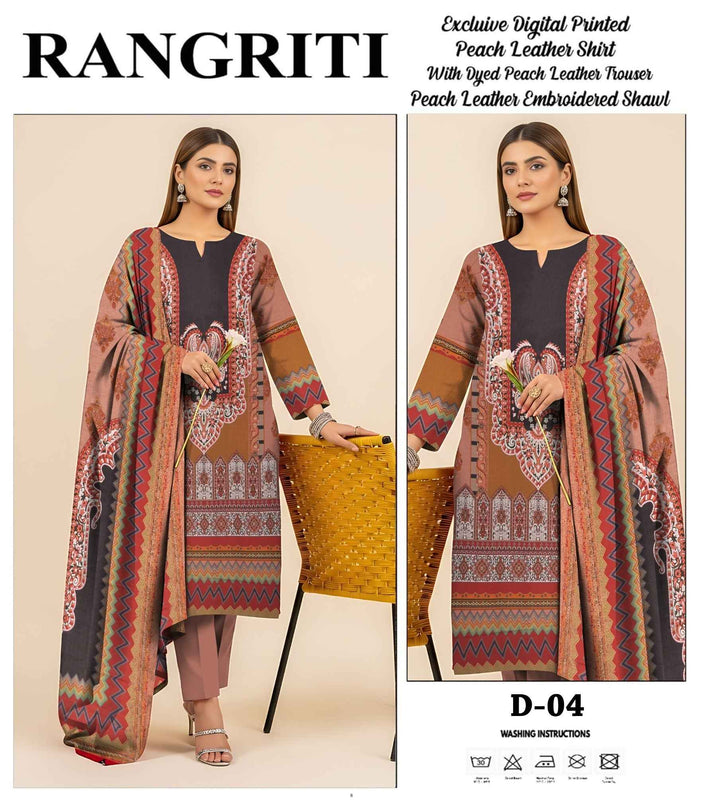 Rangriti - Digital Printed Peach Leather 3PC Suite D-04
