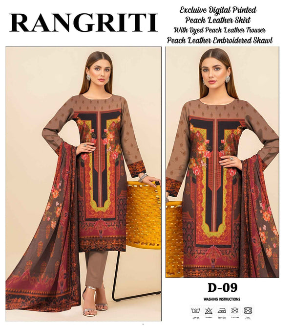Rangriti - Digital Printed Peach Leather 3PC Suite D-09