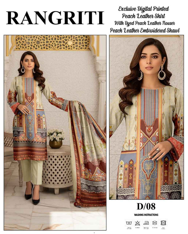 Rangriti - Digital Printed Peach Leather 3PC Suite D-08