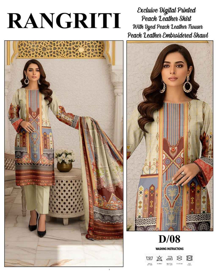 Rangriti - Digital Printed Peach Leather 3PC Suite D-08