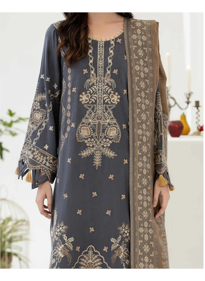 Johra Zeina Embroidered Peach Leather With Pure Jacquard Wool Shawl - JW-366