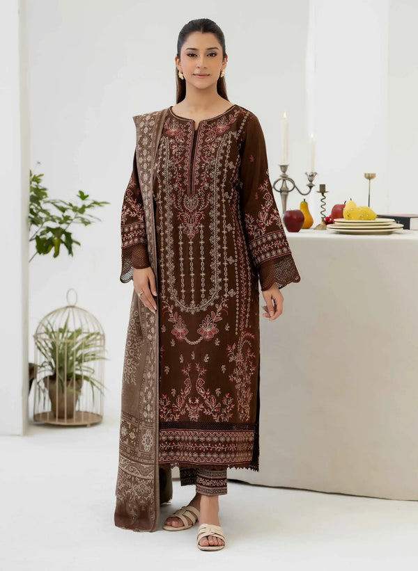 Johra Zeina Embroidered Peach Leather With Pure Jacquard Wool Shawl - JW-369