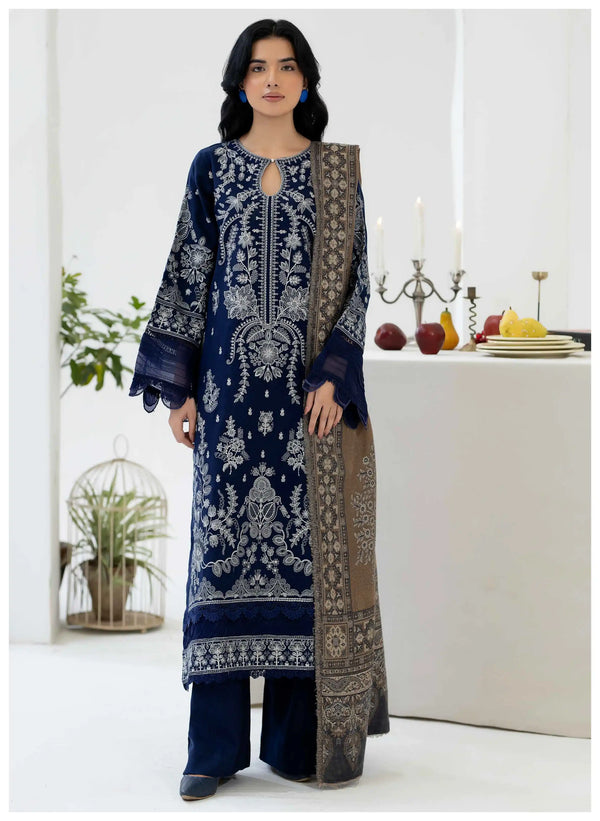 Johra Zeina Embroidered Peach Leather With Pure Jacquard Wool Shawl - JW-371